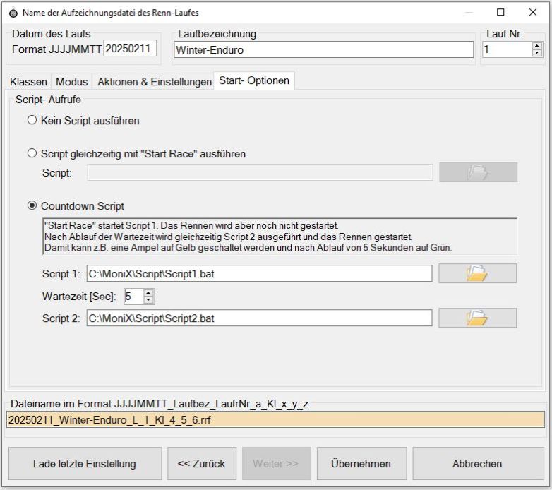 Race Einstellungen Start Script